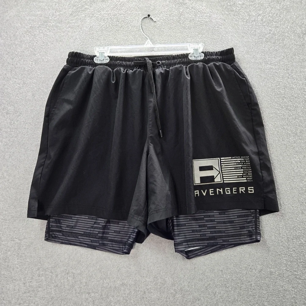 Marvel Avengers Men Activewear Shorts XL Black Lined Logo Workout Gym READ